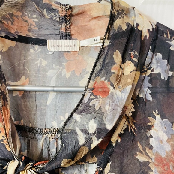 Y2K Tunic Blouse Black Floral Print with bow tie accent - Picture 4 of 5